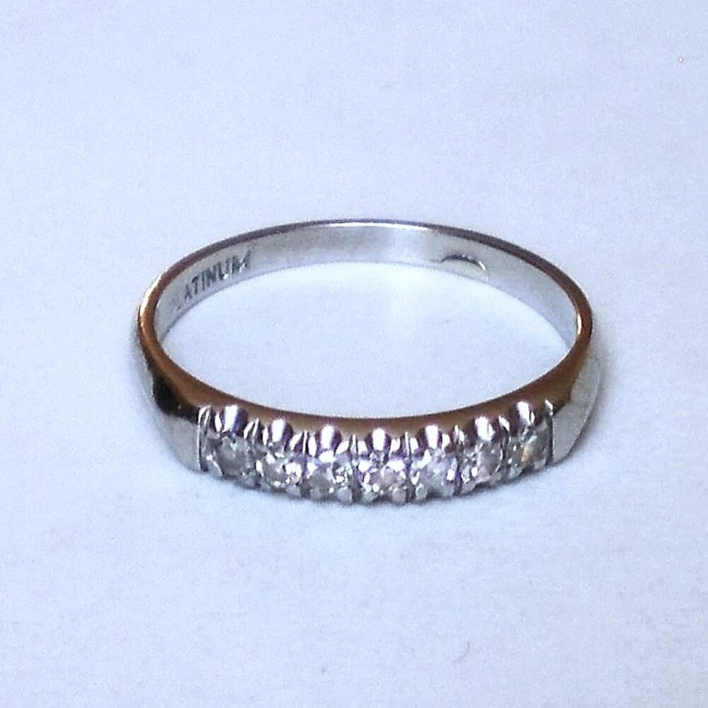 Antique Deco Solid Platinum Diamond Cluster Anniversary Fishtail Band Ring